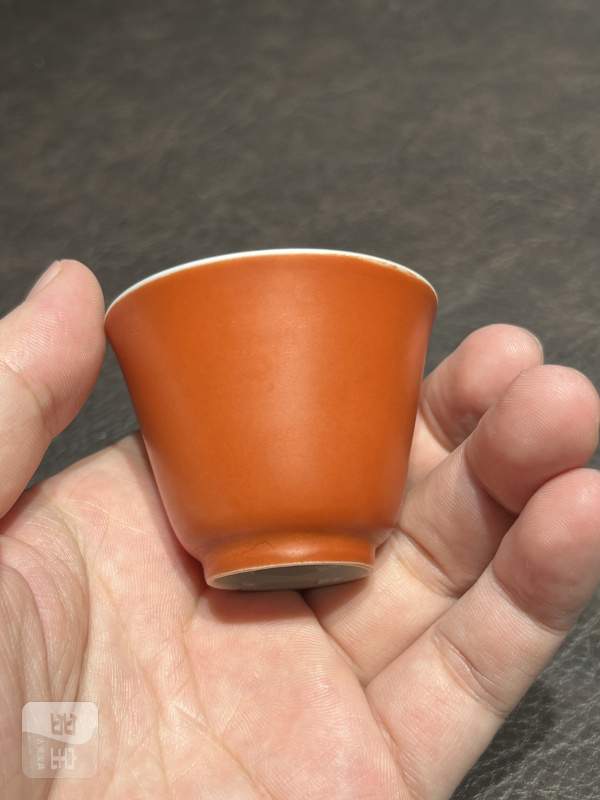 清康熙 珊瑚红釉酒圆 - 图5